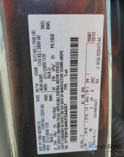 2019 Ford F150 Supercrew from USA, damaged, VIN 1FTEW1E40KFD44367